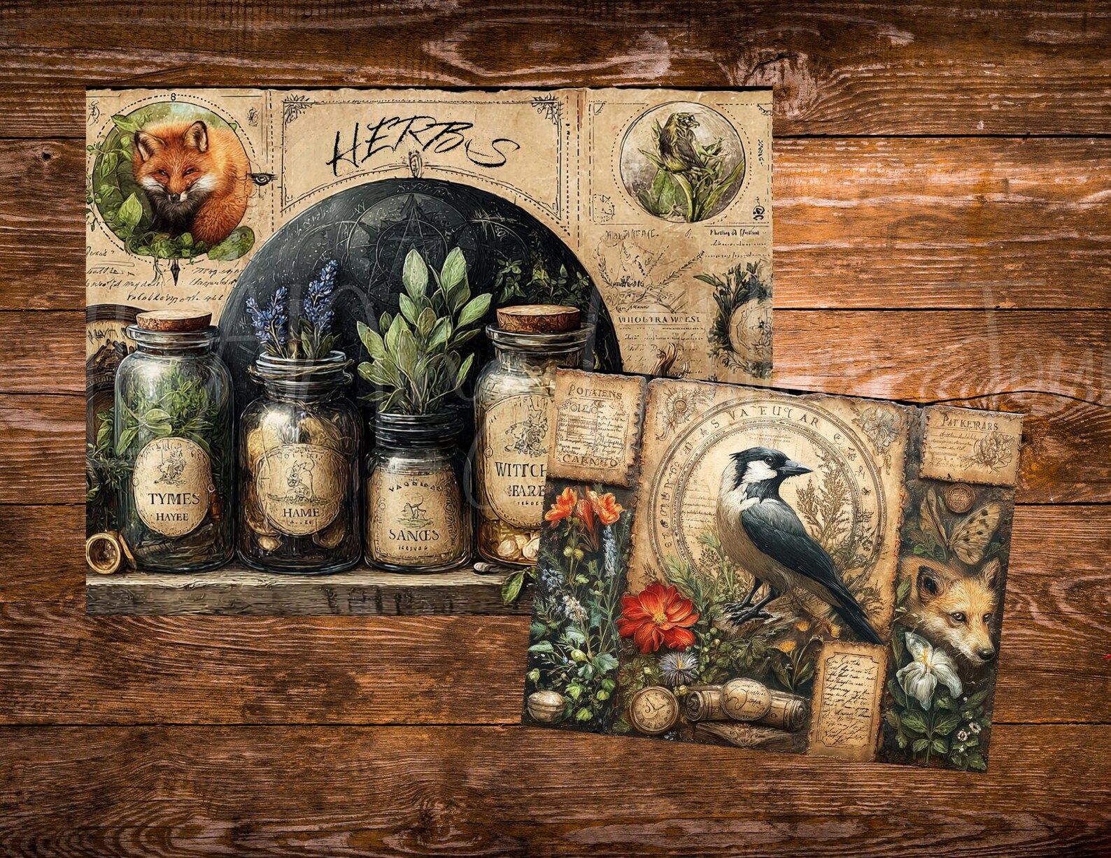 The Witches Garden Printable Papers Junk Journal Collage 25 Grunge ...