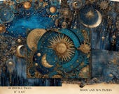 Astrology Junk Journal Pages, Sun Moon Scrapbook Paper Celestial Digital Download 20 Vintage Printable Night Moon Astronomy Collage Sheets