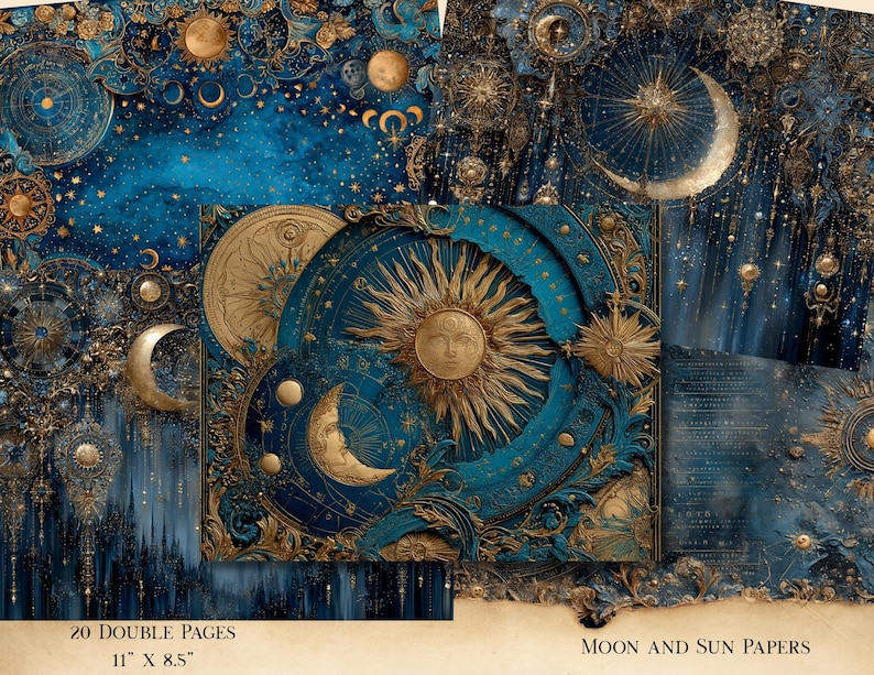 Astrology Junk Journal Pages, Sun Moon Scrapbook Paper Celestial ...