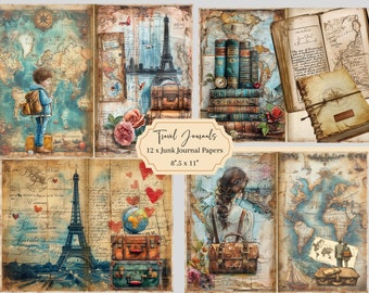 Travel Junk Journal, Traveller Junk Journal Kit, Paris Junk Journal Printable, Paris Digital Collage Papers, Travel Journal Ephemera,