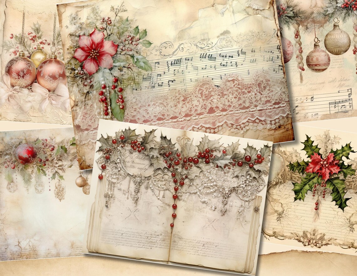 Vintage Christmas Junk Journal Pages, Printable Antique Pages, Digital ...