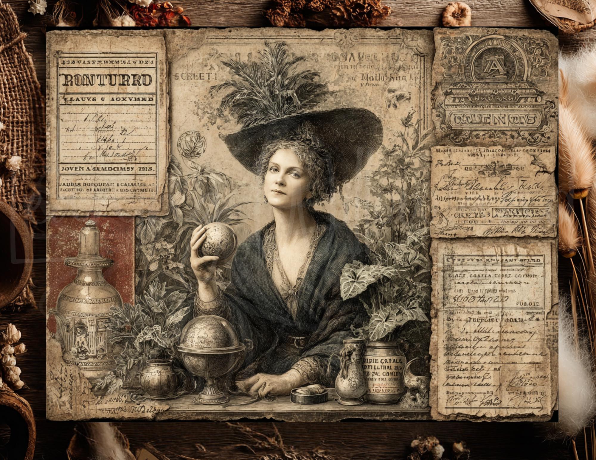 The Witches Garden Printable Papers Junk Journal Collage 25 Grunge ...