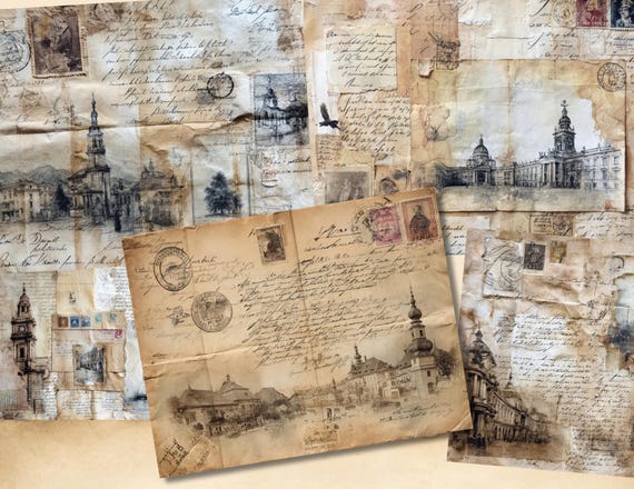 Vintage Printable Papers Junk Journal 24 Vintage Junk Journal Double Pages - Digital Download