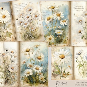 Daisies Junk Journal, Daisy Junk Journal Kit, Floral Junk Journal Printable, Digital Collage Papers, Daisy Ephemera Floral Ephemera,