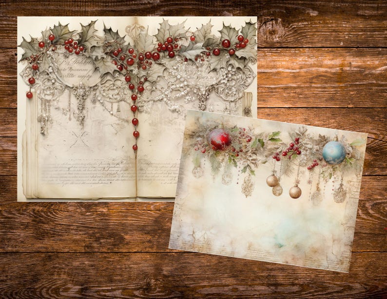 Vintage Christmas Junk Journal Pages, Printable Antique Pages, Digital ...