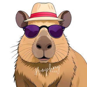 Cool Capybara PNG Sticker | Digital Download | Hipster Capybara Art | Funny Animal Clipart | 300 DPI Instant Download