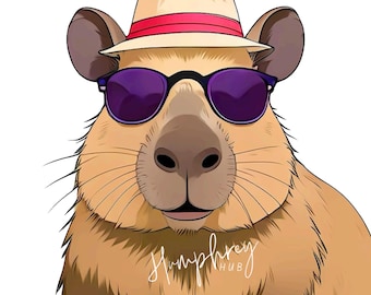 Cool Capybara PNG Sticker | Digital Download | Hipster Capybara Art | Funny Animal Clipart | 300 DPI Instant Download