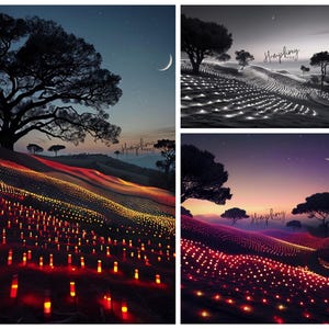 Impressões digitais de paisagens noturnas etéreas | Paisagem de fantasia iluminada | Arte de céu estrelado e luzes brilhantes | Download instantâneo
