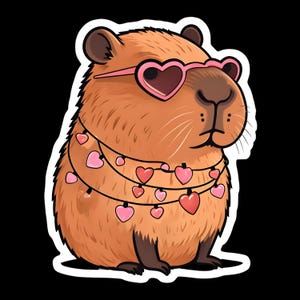 Niedliche Capybara PNG | Cartoon Capybara Digital Aufkleber | Valentinstag Tier Clipart | Herz Sonnenbrillen & Lichter
