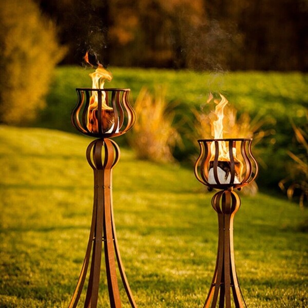 Ferrum Art Design Edelrost Flammenständer Abstrakt Größe 1 | Metallständer | Kerzenständer | Gartenfackel|  Feuersäule | Metall | Rost