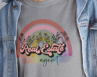 Real Estate Rainbow Realtor Heavy Cotton Tee, gift for her T-shirt, comfortable cotton apparel, stylish medium fabric wardrobe, relaxed wear