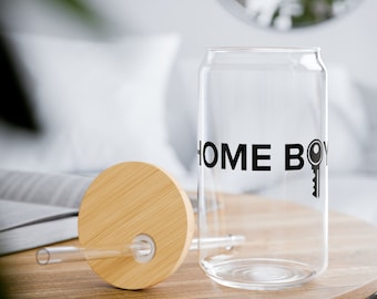 Home Boy Real Estate Agent Clear Beer Glass w/ Bamboo Lid|Realtor Gift Sipper Glass|Cocktail glass Gift for him|Reusable Cup/Straw for agent