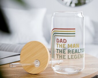 Dan Legend Realtor Clear Beer Glass with Bamboo Lid|Realtor Gift Sipper Glass|Cocktail glass Gift for Realtor|Reusable Cup and Straw for him