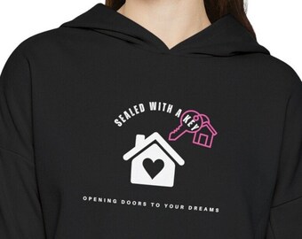 Sealed with a Key Women's Cinched Bottom Hoodie sweatshirt, gift for her cotton polyester pull over, oversized comfortable Realtor apparel