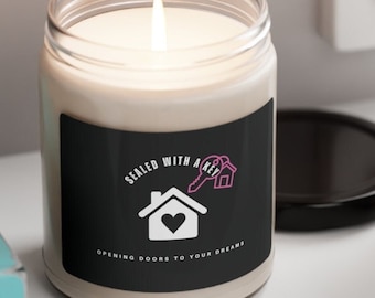 Sealed with a Key Realtor Scented Soy Candle, 9oz-great smelling wax gift for agents and clients,glass jar luminary,cotton wick,many scents