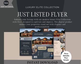 Luxury Elite Collection Property Flyer, Digital Real Estate Template, Realtor Marketing, Editable Canva Template, Modern Open House Flyer