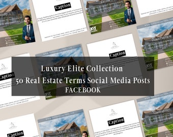 Luxury Elite Collection 50 Real Estate Terms Facebook Posts, Digital Template,Realtor Marketing,Editable Canva Template, Modern Social Media
