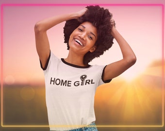 Home Girl Realtor Cotton Ringer T-Shirt, gift for her tee, comfortable wardrobe, stylish rim collar/ sleeve apparel, light fabric clothes