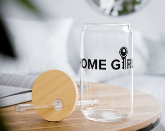 Home Girl Realtor Clear Beer Glass with Bamboo Lid|Realtor Gift Sipper Glass|Cocktail glass Gift for Realtor|Reusable Cup and Straw for her