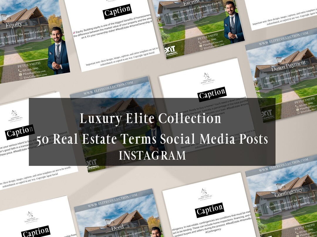 Luxury Elite Collection 50 Real Estate Terms Instagram Posts, Digital ...
