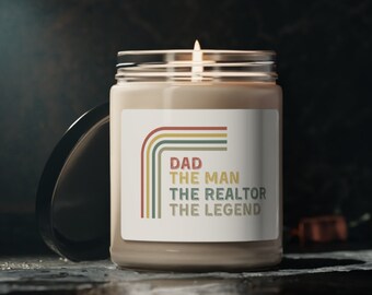 Legend Dad Realtor Scented Candle, great smelling soy wax gift for him, glass jar luminaries, custom candle way with cotton wick-many scents
