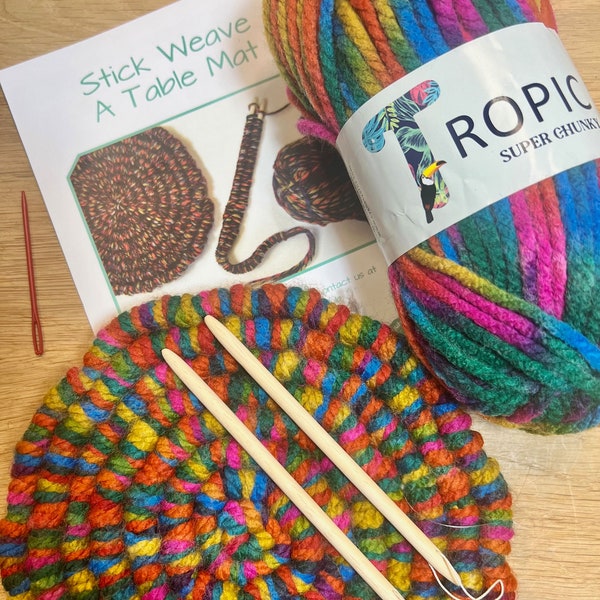 Stick weaving kit, Weave a mat, Craft Kit, Stashbuster project, Weaving, Super Chunky Yarn