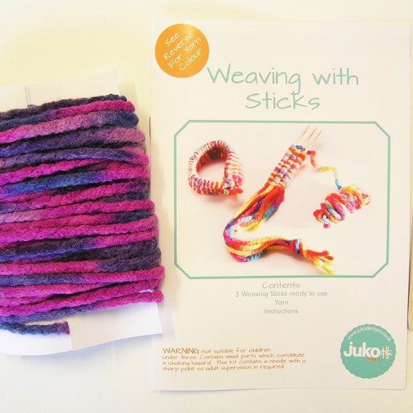 Weaving Kit, Stick weaving Kit, Learn to Stick Weave, Purple yarn