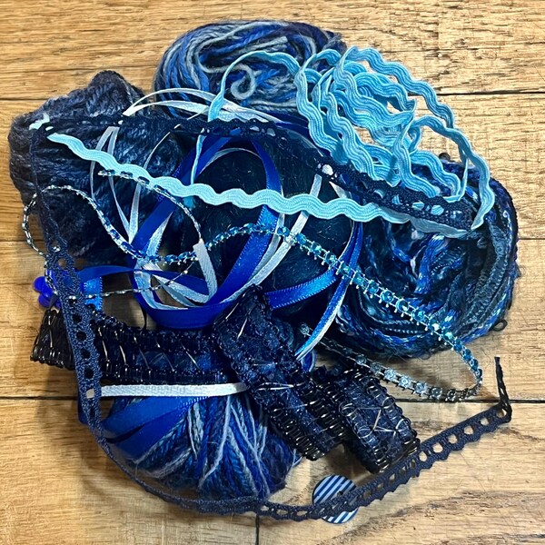 Fibre Pack Textile Inspiration Pack, Ocean Blue Colourway, Weaving, Mixed Fibres and Trims