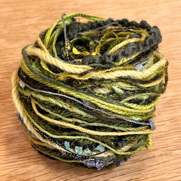 Variety Yarn Hank, Green, Skein, Mixed media supply, Weaving yarn selection, Embroidery yarns