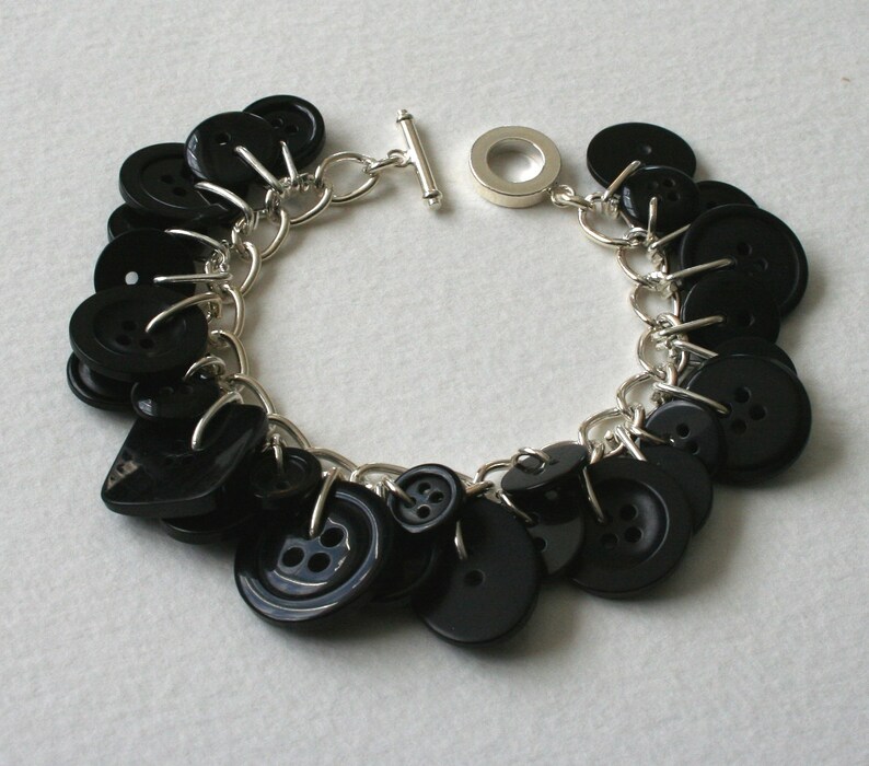 Button Bracelet Shiny Black Charm Bracelet image 3