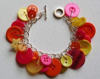 Button Bracelet Candy Coloured Mix Orange Pink Yellow Buttons Charm Bracelet