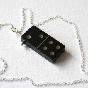 Vintage Holz Domino 2 4 Charm Halskette Sterlingsilber