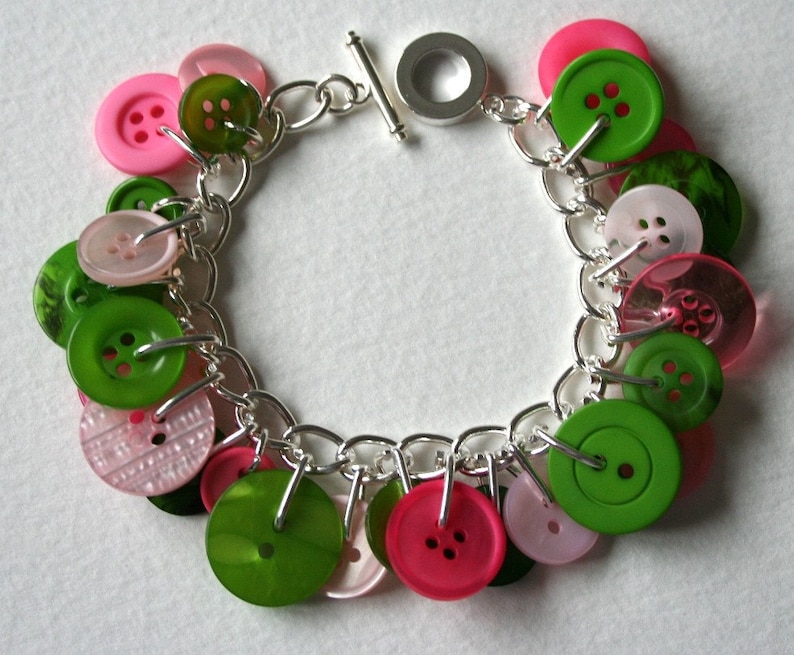 Pink and Green Button Bracelet Etsy