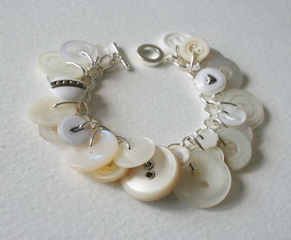 Button Bracelet Pearly Queen Bright White Button Charm - Etsy