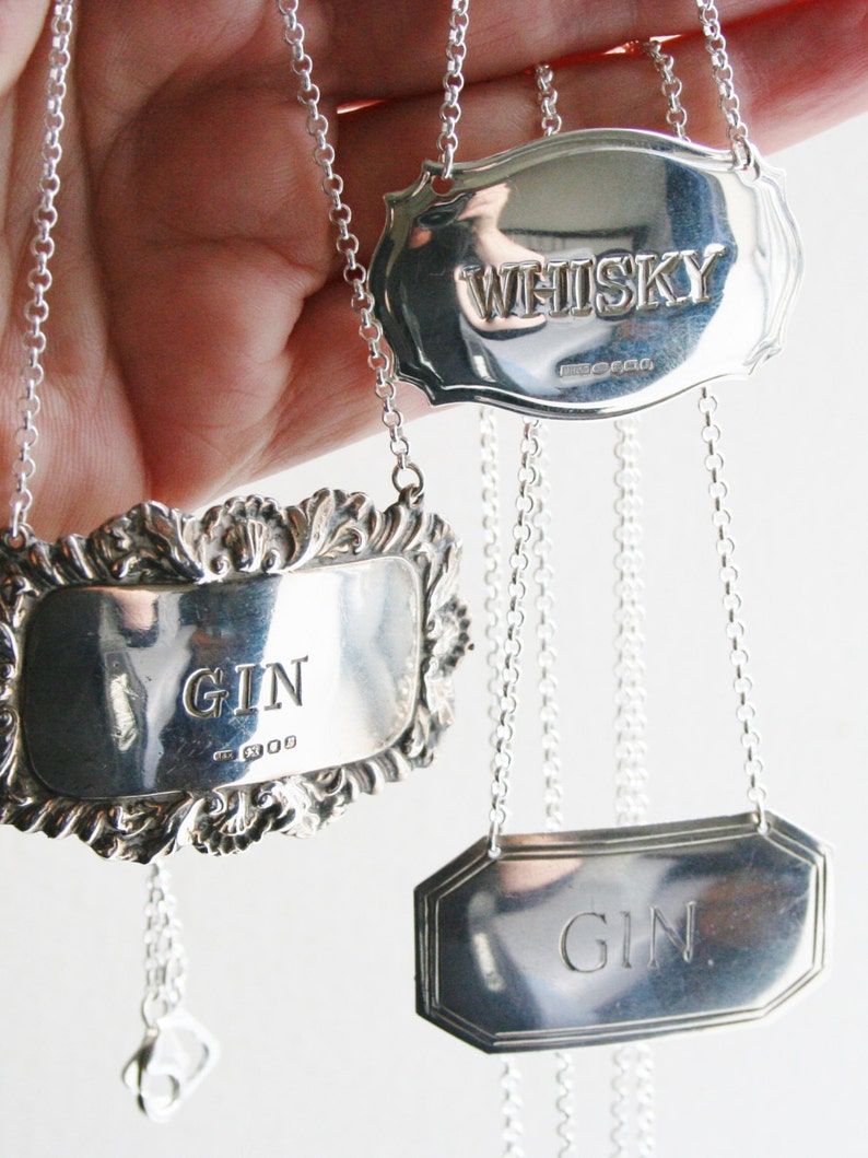 Gin Charm Necklace Mother's Ruin Sterling Silver Vintage Decanter Label 1973 Etsy