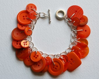 Button Bracelet Zingy Orange MIx Buttons Charm Bracelet