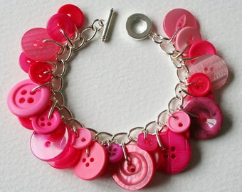 Button Bracelet Bright Shocking Pink