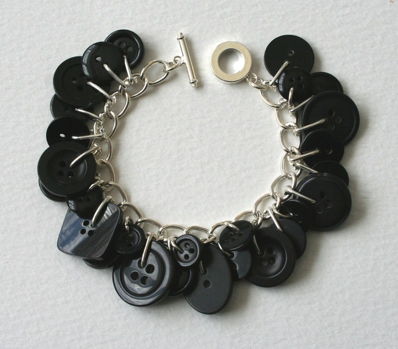 Button Bracelet Shiny Black Charm Bracelet image 1