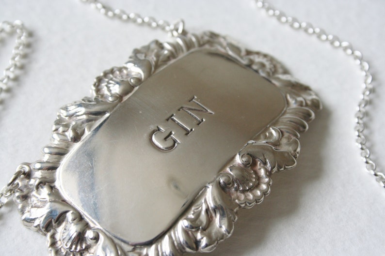 Gin Charm Necklace Sterling Silver Vintage Decanter Label Mother's Ruin image 2