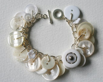 Button Charm Bracelet Winter White Mistletoe Berry Buttons