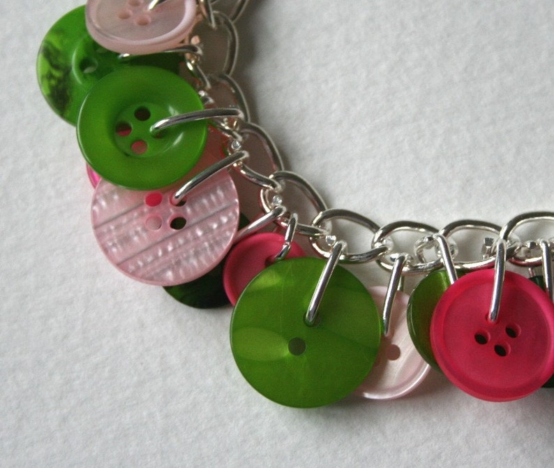 Pink and Green Button Bracelet Etsy