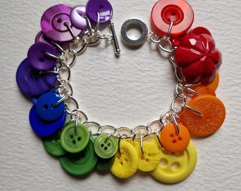 Rainbow Button Charm Bracelet Rainbow Multicolors Love and Support