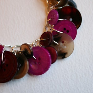 Button Bracelet Faux Tortoise Shell Pink Plum and Burgundy Mix Buttons Charm Bracelet image 5