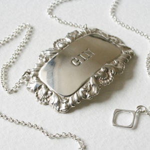 Gin Charm Necklace Sterling Silver Vintage Decanter Label Mother's Ruin image 1