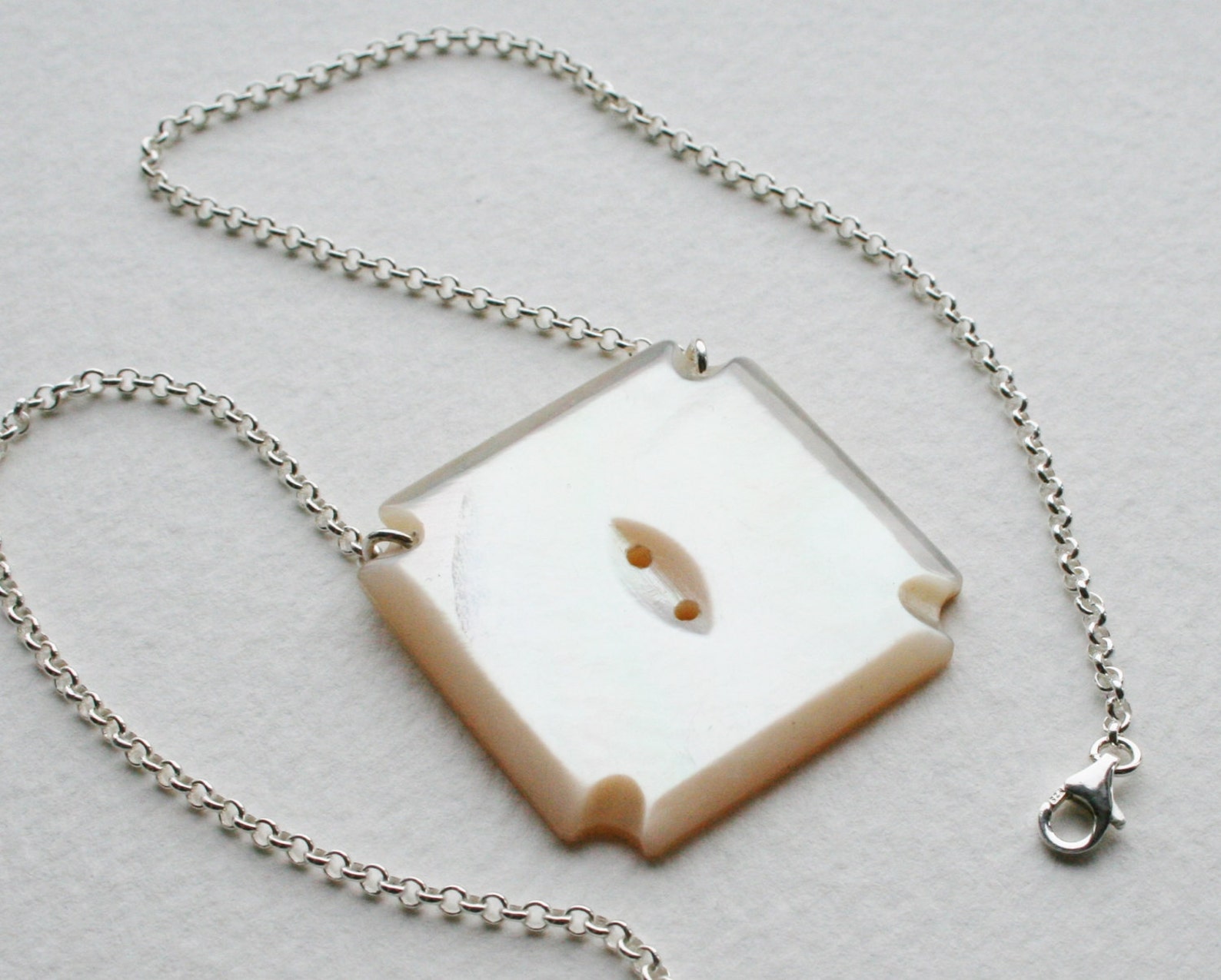 Antique Button Charm Necklace Silver Mother of Pearl Etsy