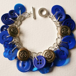 Button Charm Bracelet Royal Blue Nautical Anchors