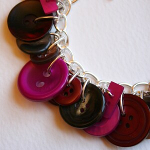 Button Bracelet Faux Tortoise Shell Pink Plum and Burgundy Mix Buttons Charm Bracelet image 2