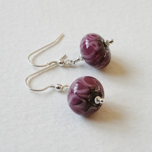 Purple Lampwork Bead Sterling Silver Earrings