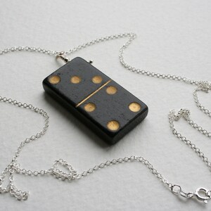 3 4 Vintage Holz Domino 6 6 Charm Halskette Sterling Silber Glam Geek
