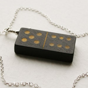 5 6 Domino Charm Necklace Sterling Silver Vintage Wooden Domino